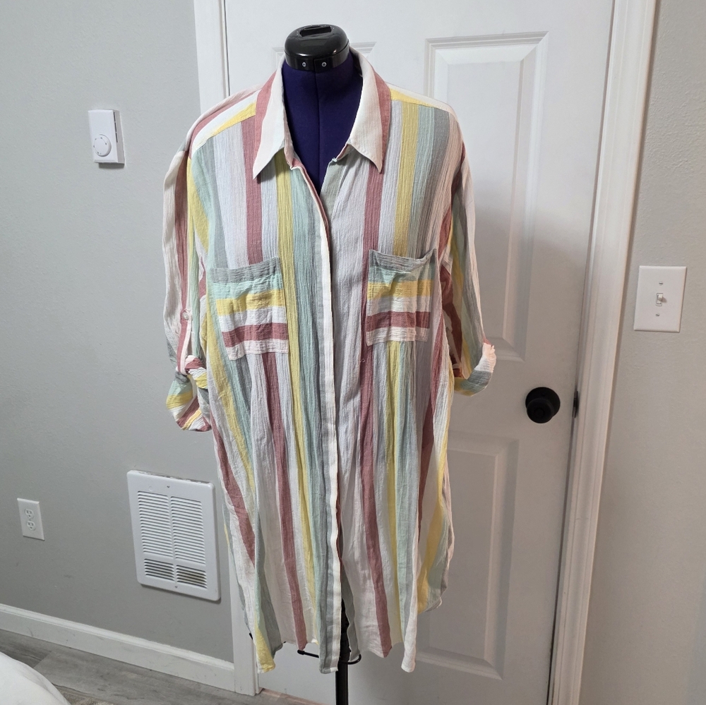 Addition Elle Multicolor Striped Button Up Shirt 3X Lightweight Blouse
